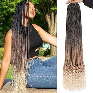 30 Inch Goddess Box Braids Crochet Hair with Curly Ends 8 Packs Pre-looped 3X Goddess Braids Easy to Install Synthetic Boho Box Braiding Hair Extensions for Women (15Strands/ pack 1B27613#)