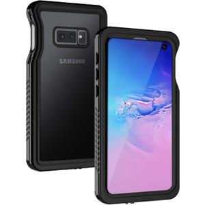 Lanhiem for Samsung Galaxy S10e Case, IP68 Waterproof Dustproof Case with Built-in Screen Protector, Heavy Duty Full Body Protective Clear Back Phone Cover for Galaxy S10e, Black
