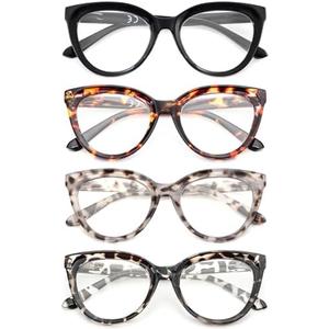 REAVEE 4Pack Oversized Cat Eye Reading Glasses for Women men Thick Frame, Blue Light Blocking Readers Stylish Large Eyewear
