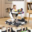 Music and Lights Baby Walker with Wheels, 6 in 1 Baby Activity Center w/Ergonomic backrest Design, Baby Walkers for Boys w/Foot Pads, Music Bouncer Walkers for Boys Girls Babies 6-18 Months, Black
