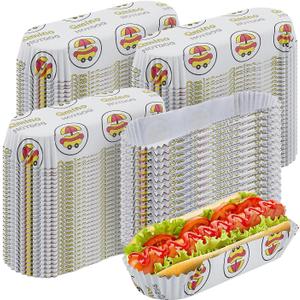 300 Pcs Hot Dog Trays, 8'' Paper Food Trays Eco Friendly, Boats Rectangular Fluted Hot Dog Tray, Disposable Food Tray Hot Dog Cart Accessories for Takeout Food