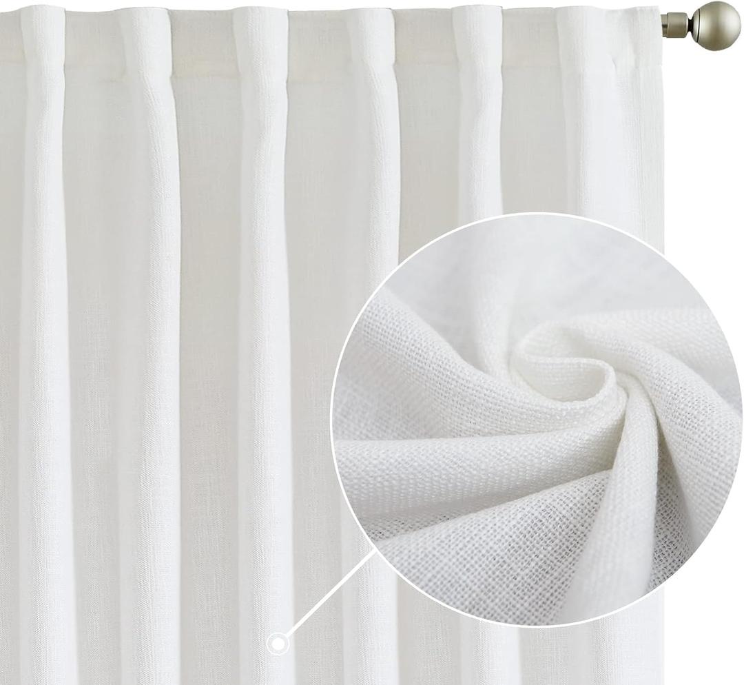 Jinchan Faux Linen Curtains - Thick Burlap Off White, 96 Inches Long, Farmhouse Living Room Rod Pocket Light Filtering Privacy Window Drapes Set 2 Panels Heathered