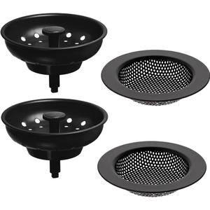 AJOMAN Kitchen Sink Drain Strainer Basket and Sink Drain Stopper, Sink Strainers for Kitchen Sink, Food Catcher(Matte Black, 4 Pieces Total)