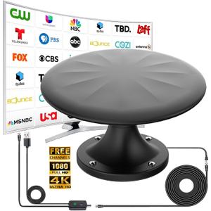 RV Antenna for Camper, RV TV Antennas Roof Mounted, 720 Long Range Omni Directional Reception Digital HD Antenna Signal, with Super Signal Booster, 35ft HDTV Cable (Black, X Large)