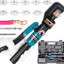 10 Ton Hydraulic Battery Cable Crimper  Single-Hand Return, 9 Hex Dies for 12-2/0 AWG, 180 Rotating Head, Pro Terminal Tool for Car/RV/Marine Power