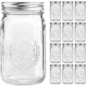 Eleganttime Wide Mouth Mason Jars 32 oz with Lids and Bands Set of 12 Jars,Quart Large Glass Mason Jars with Airtight Lids,Great for Canning,Fermentation and Preservation