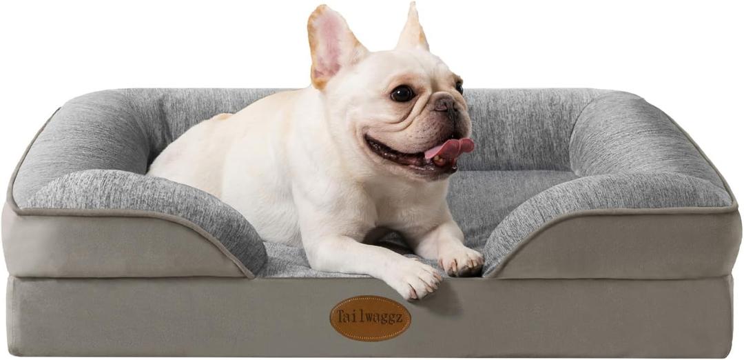 Tailwaggz Pet Bed for Large Dogs and Cats, Waterproof Orthopedic Dog Sofa Bed, Supportive Foam Pet Couch Bed with Washable Removable Cover, Waterproof Lining and Nonskid Bottom (Medium, Grey)