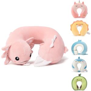 Niuniu Daddy Axolotl Kids Travel Pillow Road Trip Essentials for 9-12 Years Old - Soft Memory Foam Kids Neck Pillow for Airplane Travel Sleeping Essentials- Luminous Cervical Neck Pillow for Adults