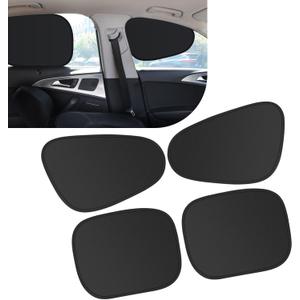 4PCS Car Window Shades  Foldable Sun Protection for Baby & Camping Car Sun Shade for Camping, Breastfeeding (Front+Rear#4PCS) (Black)