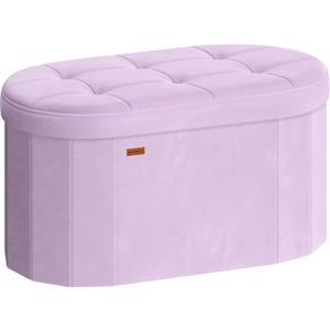 SONGMICS Folding Ottoman with Storage, Oval Bench, Velvet Fabric, 15"D x 30"W x 15"H