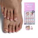 BTArtbox Press On Toenails Short - Isle Plumeria Pedi, Easy-to-Apply Flower French Tip Square Toe Nail Press Ons with Glue and Adhesive Tabs in 15 Sizes - 30 Toenails All-in-One Kit