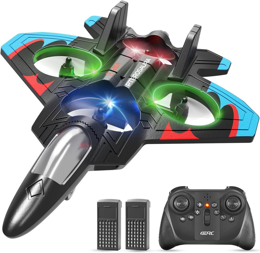 RC Plane for Kids Adults, Foam Remote Control Airplanes Fighter Jet Drone with 2 Batteries, 360 Flip, LED Light, Stunt Roll, Altitude Hold, Easy to Fly for Beginners, Toy Gift for Boys Girls 8-16+