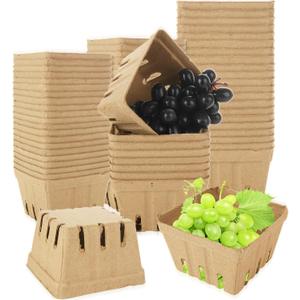 MIVIDE 100 Pack Natural Pulp Fiber Berry Basket, Strawberry Baskets Molded Berry Basket Farmers Market Produce Baskets Container for Strawberry Blueberry Raspberry Vegetable