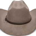 YOUBADU Faux Suede Felt Western Cowboy Hat for Women or Men, Wide Brim, Rivet Strap