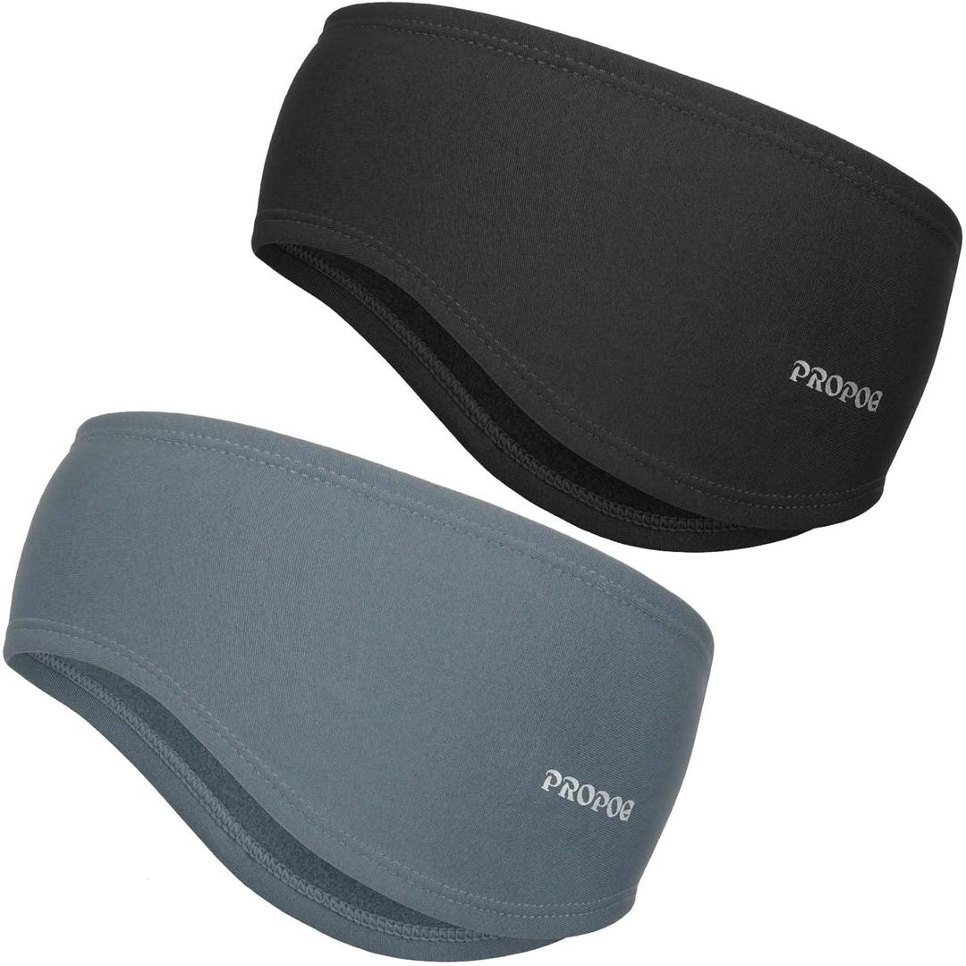 Ear Warmer Headbands for Women Men, 2 Pack Winter Headband Fleece Ear Muffs Warm Ear Covers Head Bands for Cold Weather Cycling Running Ski (Gray)