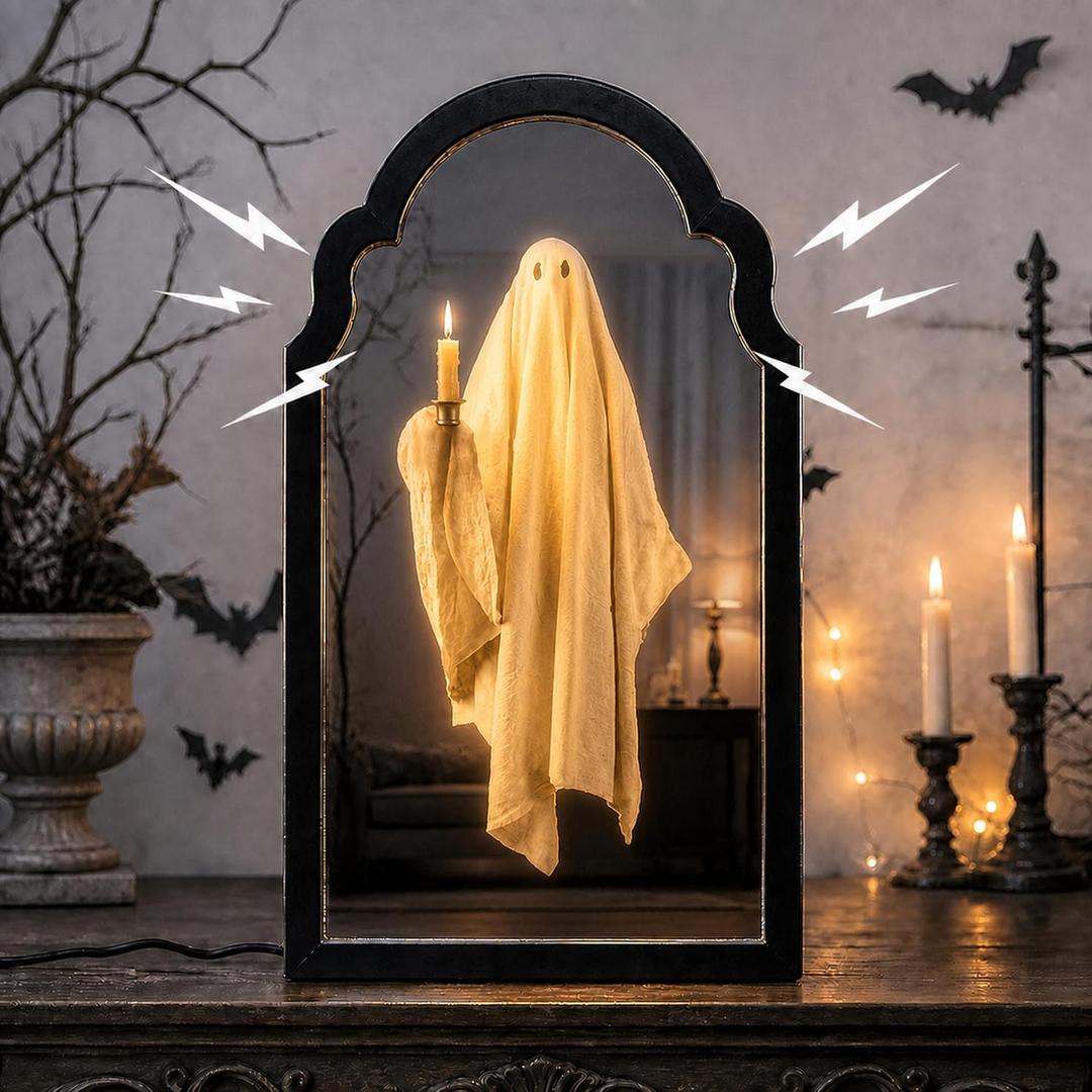 20" Haunted Ghost Mirror with LED Lights & Scary Voice Changer