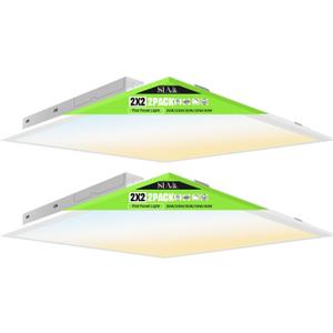 2x2 LED Light Flat Panel, 40/35/30/25/20W, 5 Color Temps 2.7K/3K/3.5K/4K/5K, Dimmable (0-10V) Recessed Ceiling Lights, 5200 LM, Fixture Flush Mount Ceiling for Office Kitchen Garage ETL-2Pack