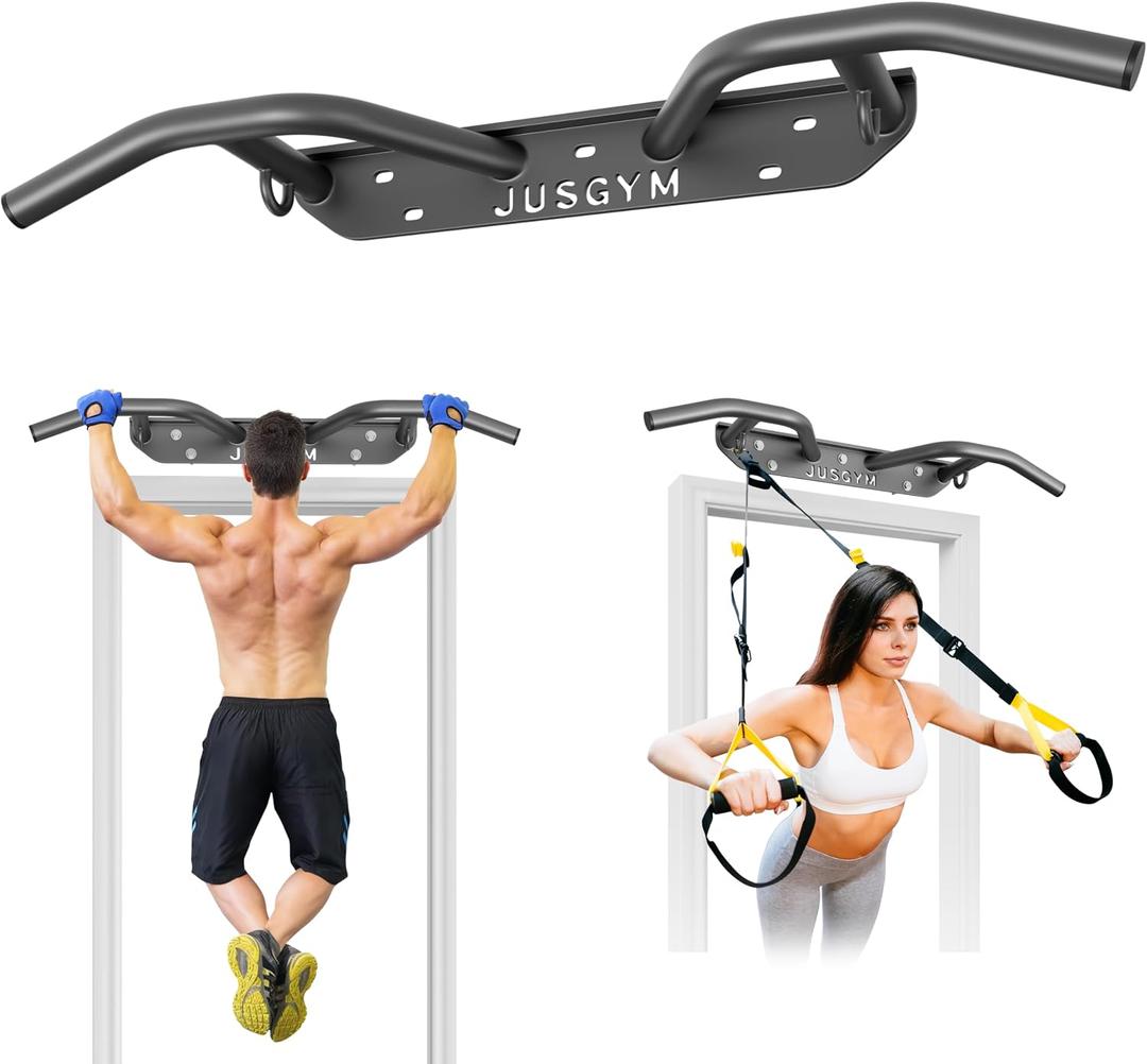 Jusgym Wall Mounted Pull Up Bar - Heavy Duty Chin Up Bar, Pull-Up Bar Support Beam or Joist Mounted, Multifunctional Fitness Bar, 600LBs Capacity, 38"