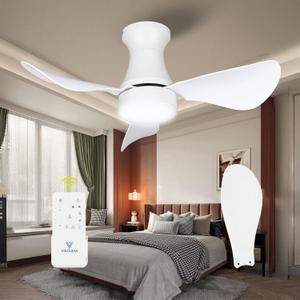 30 Inch Flush Mount Ceiling Fan with Light - Small Ceiling Fan with Light for Bedroom/Kids Room/Small Room - Low Profile Design - Indoor/Outdoor Use - 3 Blades White
