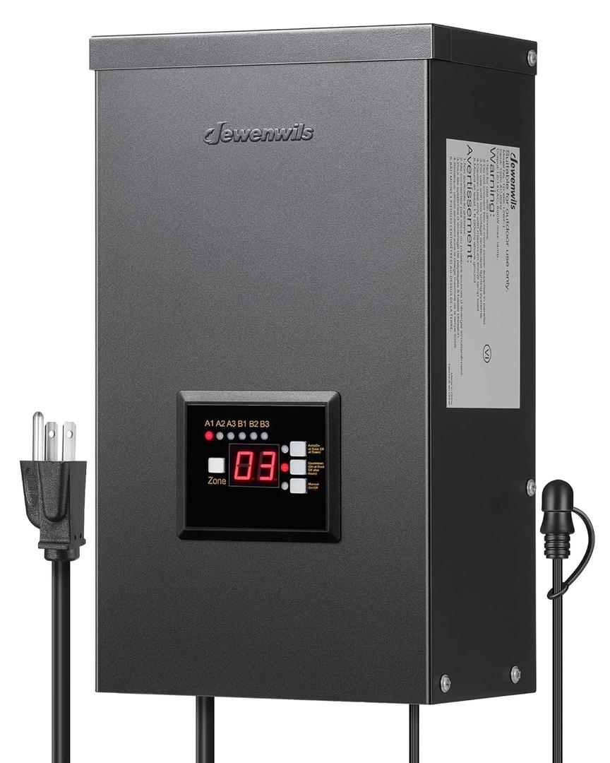 DEWENWILS 600W Low Voltage Landscape Transformer, 6 Independent Outputs, Outdoor Waterproof 12 Volt Transformer with Photocell & Timer, 120V to 12V/14V AC, Multi Zone Landscape Lighting Transformer