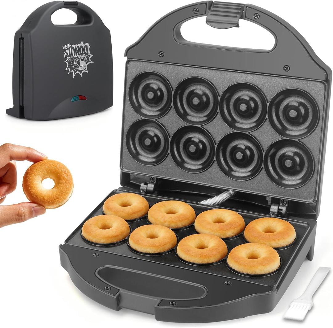 AshGlen 2 Mini Donut Maker Machine, 8 Donut Holes Ceramic Coating Donut Pan for Baking Doughnuts, Doughnut Maker for Mini Donuts, Maquina De Mini Donas, Graphite