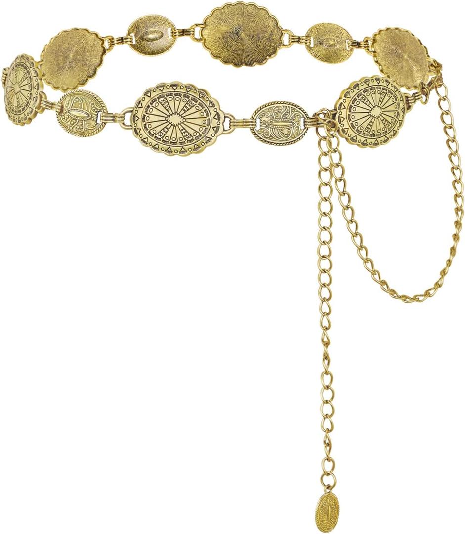 2 x American Trends Womens Western Belts Metal Chain Belt Country Cowgirl Belt Waist Chain Y2K Boho Concho Belt (Medium)