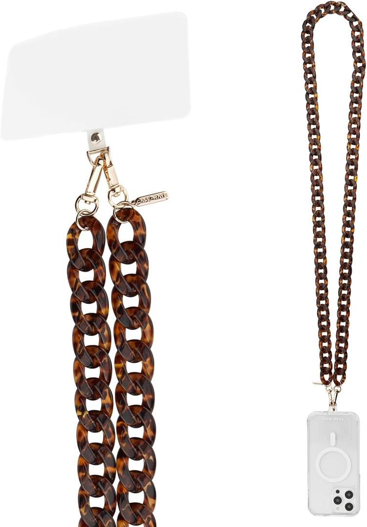 Case-Mate Crossbody Phone Lanyard / Chain [Works with All Phones] Hands-Free Strap - Cell Phone Charm - Neck Chain Holder for iPhone 17 Pro Max / 16 Pro Max / 15 Pro Max / 14 / S26 - Tortoiseshell