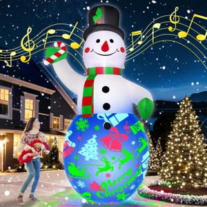 12FT Giant Christmas Inflatables Decorations Snowman Built-in Music & 360 Rotation 3-Color LED Lights, Huge Christmas Blow Up Yard Decoration Outdoor for Xmas Garden New Year