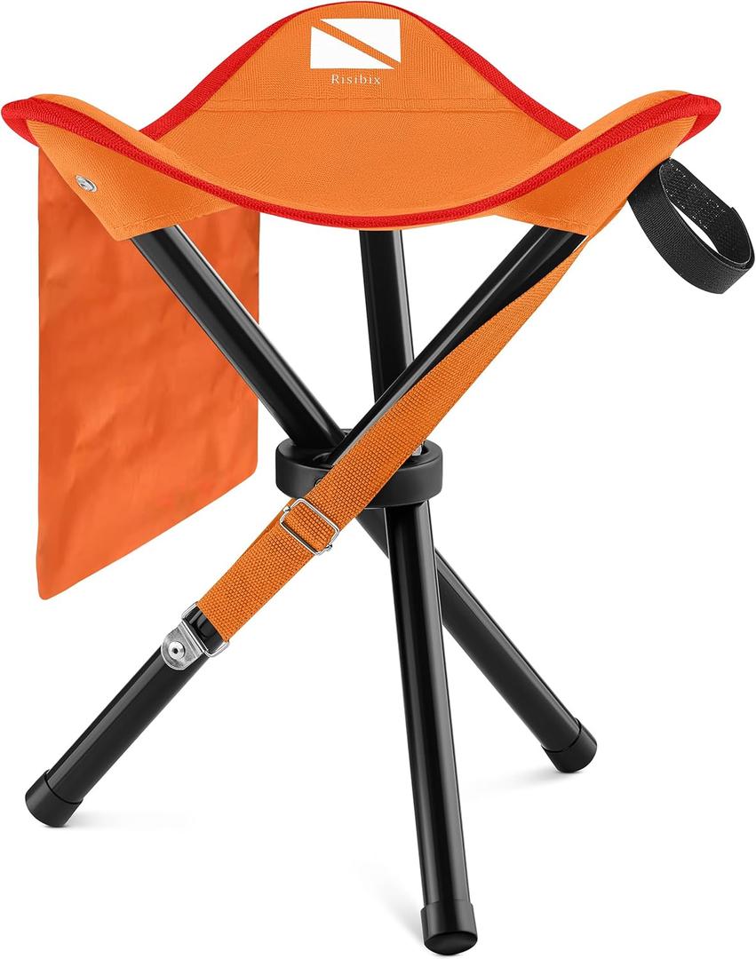 Foldable Tripod 13.4'' Stool - Ultra Portable Seat, Best for Youth+Pocket - 1 lb Camping Stool, 3 Legged Strong Steel Stool, Height: 13.4 inches , Orange