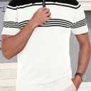 KUYIGO Men's Knit Polo Shirts Short Sleeve Striped Golf Polo Shirts Lightweight Casual Collared T Shirt (XXL)