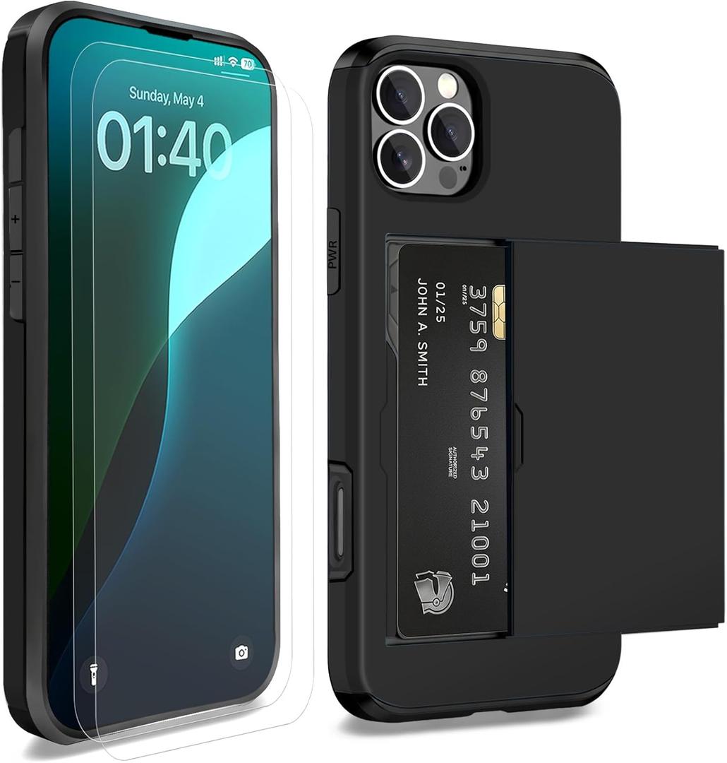 XHSY iPhone 16 Pro Max Case with Card Holder  Dual Layer Wallet Phone Case with Hidden Slot, Shockproof PC+TPU Protective Cover for Women & Men (Compatible with 6.9 inch) (Black)