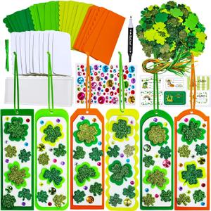Winlyn 24 Sets St. Patrick's Day Decorations DIY 3D Shamrock Bookmark Craft Kits Blank Foam Bookmarks Lucky Shamrock Four Leaf Clover Stickers for Kids Reading Gifts Classroom Activities Art Projects