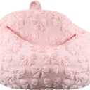 Pink Bow Stuffed Animal Storage Bean Bag Chair Cover (No Filler) Fluffy Fuzzy Plush Bean Bag Chair for Teens Adults Soft Faux Cover for Organizing Plush Toys Clothes Home Supplies (32 x 32 Inch)