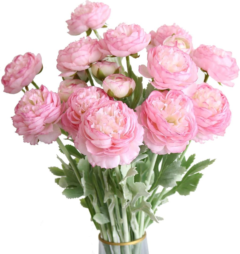 6PCS Artificial Ranunculus Flowers with Real Touch Stem Silk Ranunculus Flowers for Household Arrangement (Pink Purple)