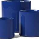 LE TAUCI Ceramic Pots for Plants, 10/8/6 Inch Indoor Planters with Draiange Hole, Silicone Plug & Mesh Pad, Modern Minimalist Pots for Home Office, Set of 3, Glossy, Midnight Blue