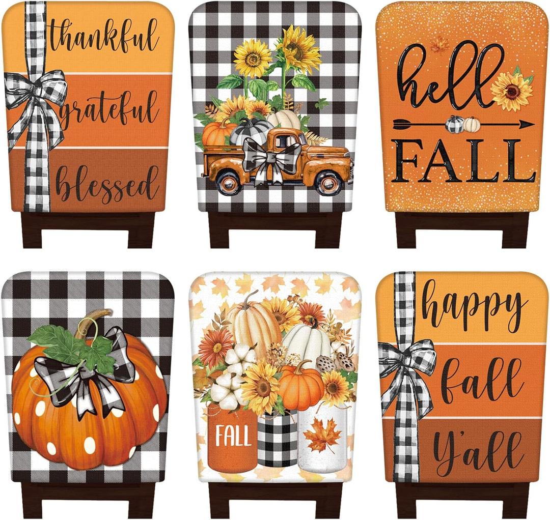 6 Pcs Fall Chair Covers Set Autumn Chair Back Cover Thanksgiving Dining Chair Slipcovers Buffalo Plaid Removable Chair Seat Protector for Kitchen Dining Hotel Wedding (Maple Leaves)