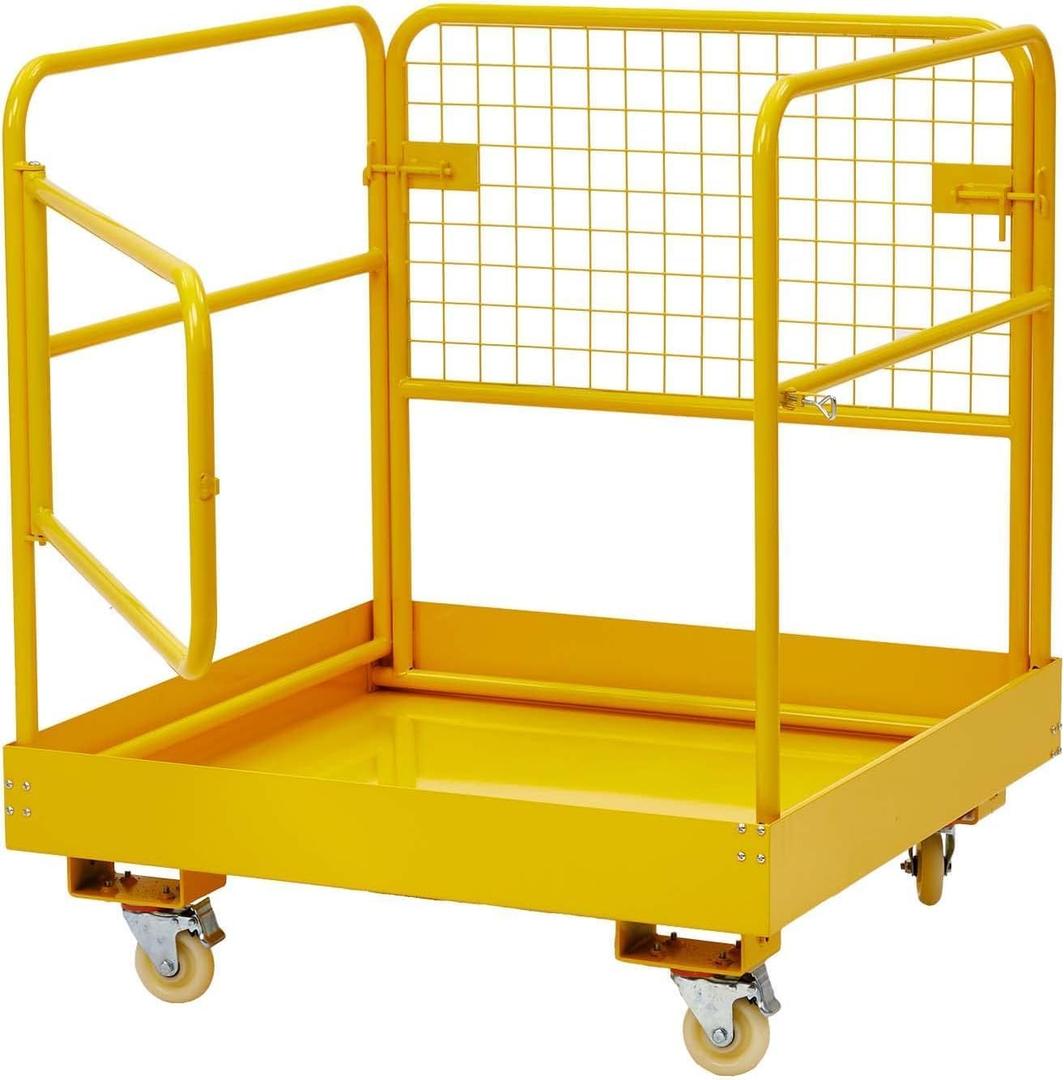 Garvee Forklift Safety Cage, 36 in x36 in inch Heavy Duty Collapsible Forklift Work Platform,1200 LBS Capacity with 4 Universal Wheels, for Most Aerial Jobs