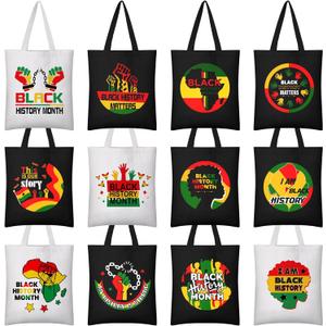 Hillban 12 Pcs Canvas Tote Bags Large 14 x 16in African American Reusable Gifts Bags African Gifts for Women Female Supplies