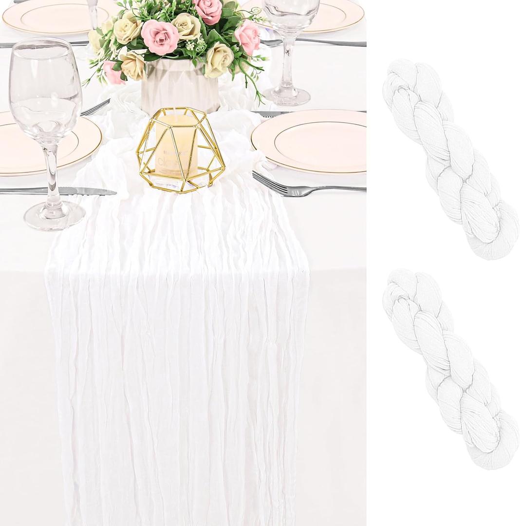 2 Pack 120 Inch White Cheesecloth Table Runner Boho Rustic Gauze Sheer Romantic 10 FT Long Cheese Cloth Table Runner for Bridal Baby Shower Wedding Party Birthday Holiday Home Easter Decor
