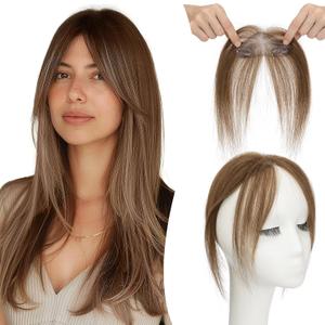 Clip in Bangs, 100% Real Human Hair, Human Hair Clip in Bangs, Middle Part HairPieces, No Tangle & Smooth, 11g #04 Medium Brown