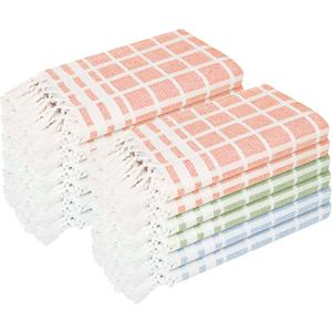 Multi Dotted Matrix Towels 12 Pack, 100% Cotton, 16x26 Inch, Decorative Tassel Kitchen Towels, Absorbent & Fast Drying Dish Cloths for Daily Use, Bright Orange, Mint Green, Sky Blue