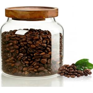 1PC Glass Storage Jars with Airtight Lids, 54 fl oz (1600ml) coffee container with Wooden Lid, Glass Pantry Canister for Beans, Rice, Sugar and etc