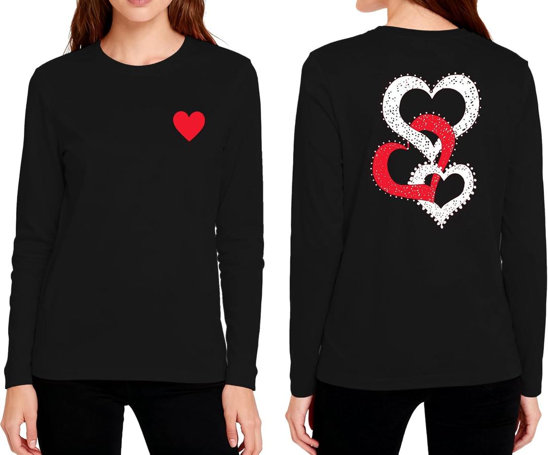SODSHY Women's Valentine's Shirts Cute Heart Graphic T-Shirt Casual Crewneck Long Sleeve Tops (Black, XL)
