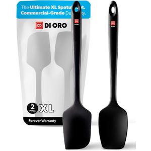 New DI ORO Seamless Series 2-Piece Silicone Pro XL Spoonula & Spatula Set - 600F Heat-Resistant Nonstick Rubber Commercial Grade Kitchen Cooking Utensils - Large Scrapers for Mixing & Baking (Black)