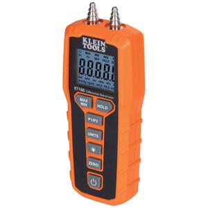 Klein Tools ET180 Digital Manometer, Air and Gas Pressure Tester, Differential Dual Port Pressure Gauge, Large LCD Display with Backlight
