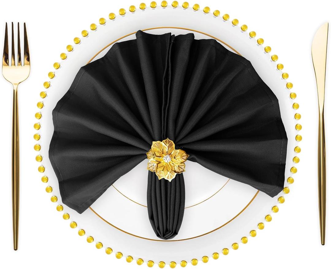 SuperO Set of 80 Cloth Napkins 17 x 17 Inch, Polyester Solid Washable Dinner Napkins with Hemmed Edges,Great for Restaurant, Wedding and Party(Black)