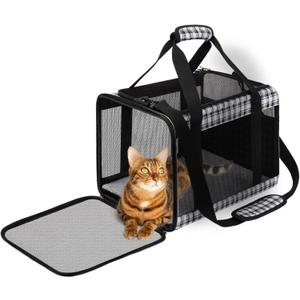 EXPAWLORER Large Cat Carrier Soft for Medium Cats Under 20,Airline Approved Pet Carrier for Cat with Top Entry and Zipper Closure,Soft Sided Cat Carrier Fit 2 Kitties Small Dogs Easy Storage (Black)