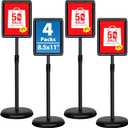 4 Packs 8.5x11 Inch Sign Stand - Adjustable Floor Standing Sign Holder, Pedestal Poster Stand for Vertical & Horizontal Display, Outdoor & Indoor Use for Business & Store Signage - Black