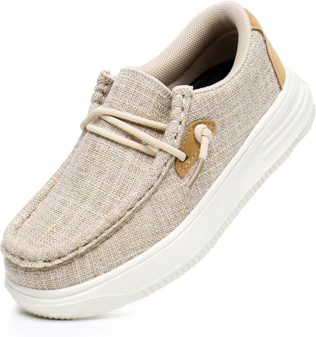 Blikcon Boys Girls Slip-On Casual Boat Shoes Light-Weight Lace Up Loafers(Toddler/Little Kid/Big Kid) (Brown), Size: 2 Little Kid