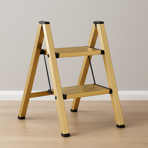 Step Stool, 2 Step Ladder with Anti-Slip and Wide Pedal, Folding Portable Iron Stepladder for Home and Kitchen, 300lbs - Gold 